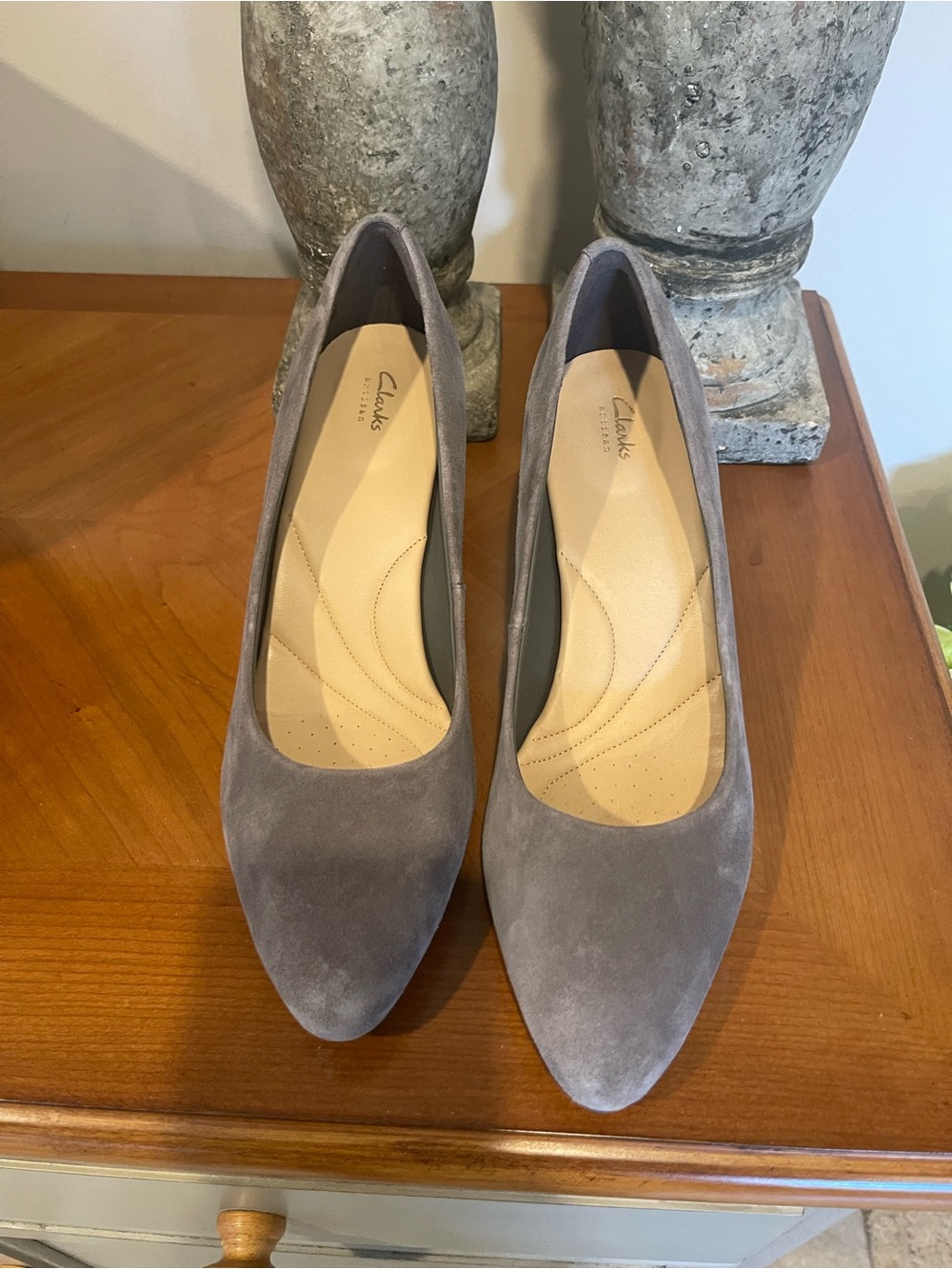 Clarks Taupe Suede Pointed-Toe Flats
